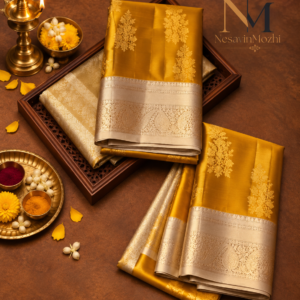 PREMIUM CONTRAST PATTERN SILK SAREE(TURMERIC YELLOW)