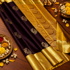 PREMIUM MIX CONTRAST SILK SAREE (DATES BROWN)